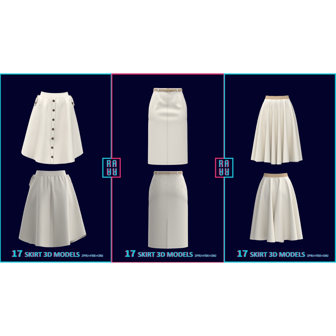 Women’s 3D Model – Low Poly Pants, Shorts & Skirts Collection, FBX & OBJ - View 18