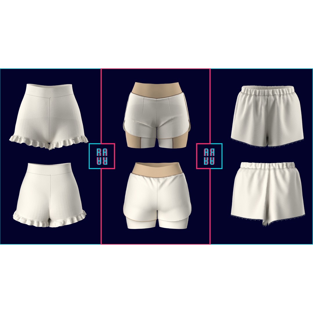 Women’s 3D Model – Low Poly Pants, Shorts & Skirts Collection, FBX & OBJ - View 21
