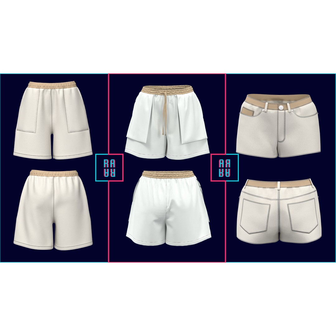 Women’s 3D Model – Low Poly Pants, Shorts & Skirts Collection, FBX & OBJ - View 22