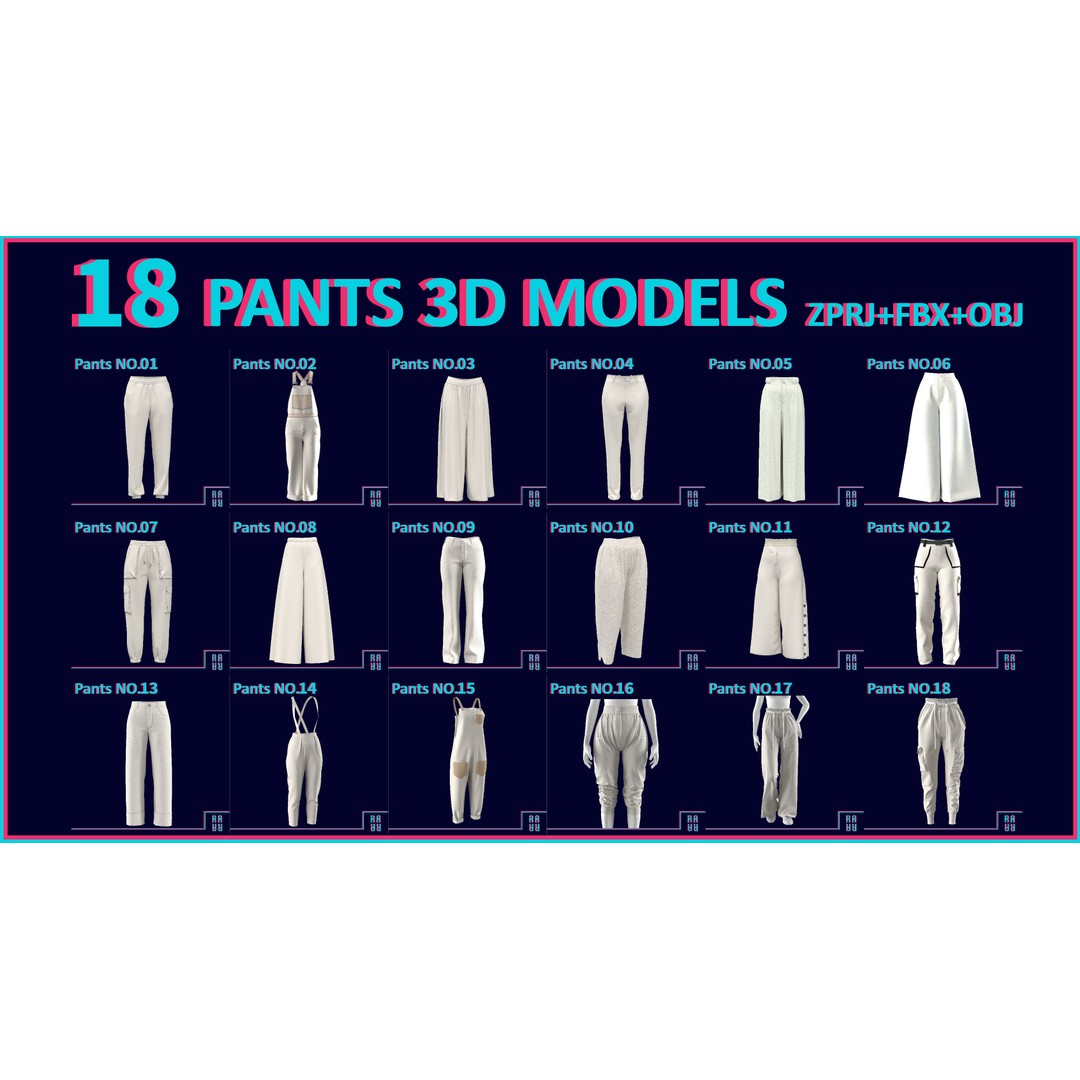 Women’s 3D Model – Low Poly Pants, Shorts & Skirts Collection, FBX & OBJ - View 3