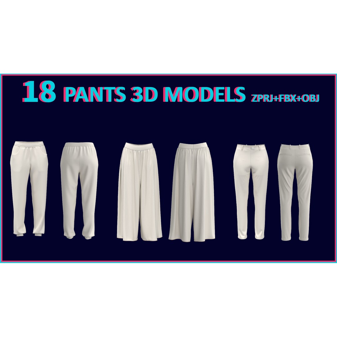 Women’s 3D Model – Low Poly Pants, Shorts & Skirts Collection, FBX & OBJ - View 4