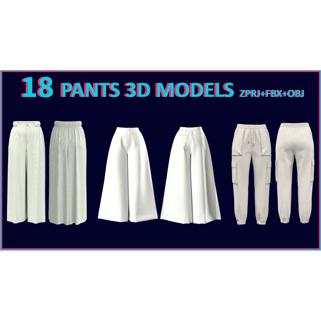 Women’s 3D Model – Low Poly Pants, Shorts & Skirts Collection, FBX & OBJ - View 5
