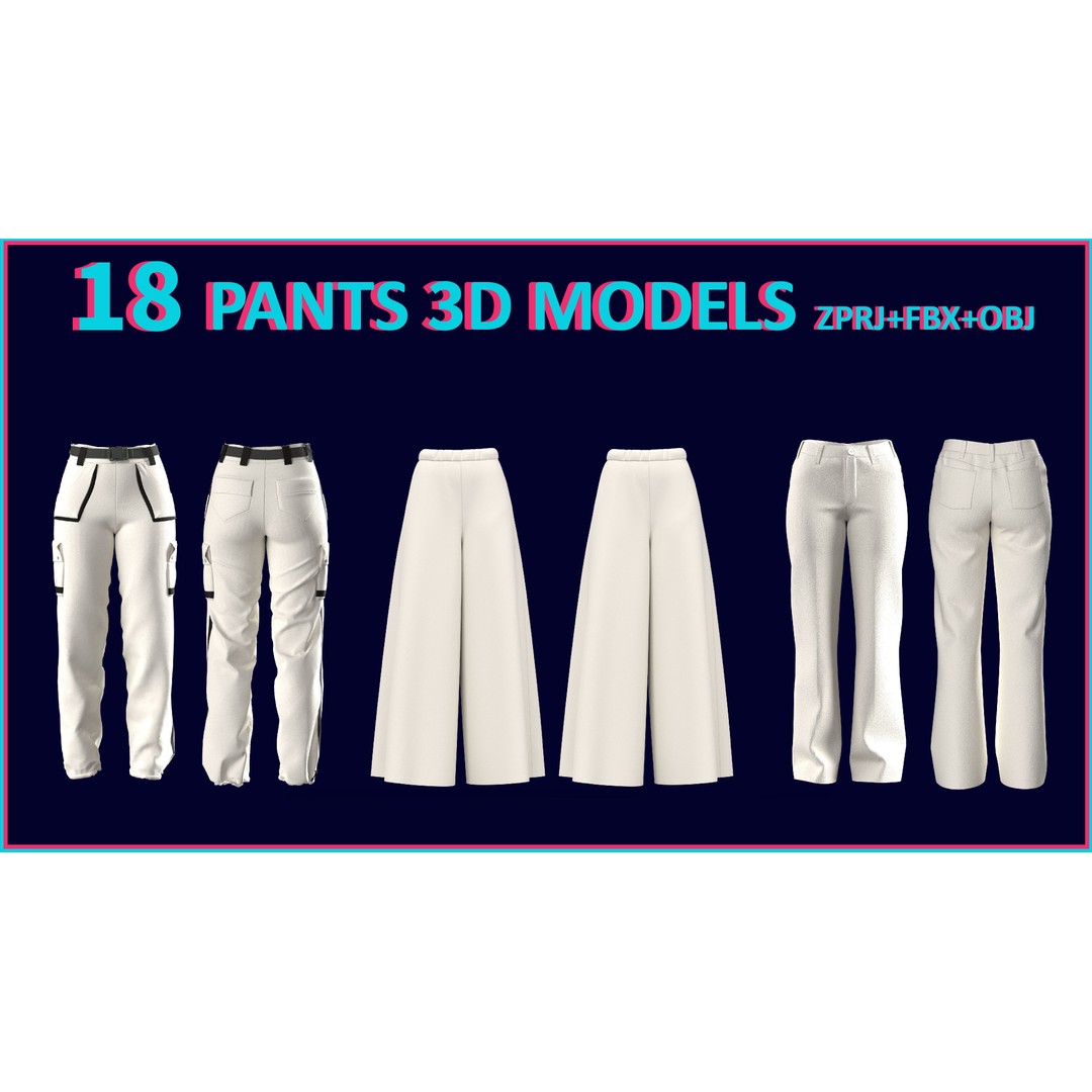 Women’s 3D Model – Low Poly Pants, Shorts & Skirts Collection, FBX & OBJ - View 6
