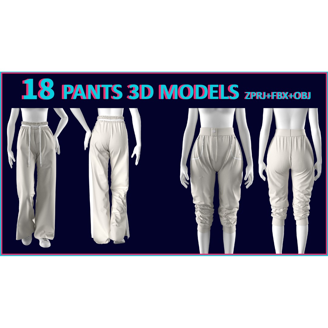 Women’s 3D Model – Low Poly Pants, Shorts & Skirts Collection, FBX & OBJ - View 7