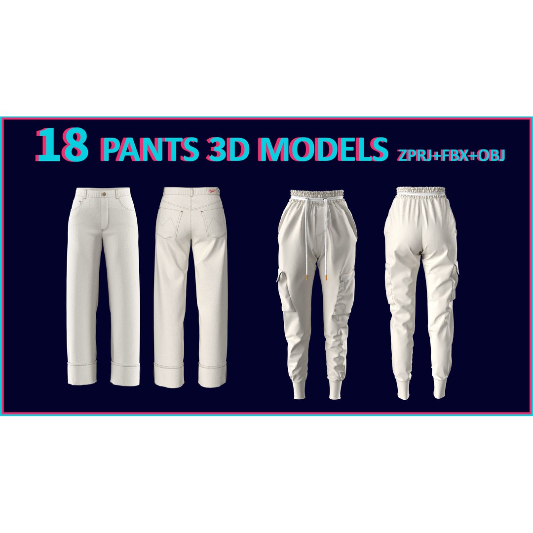 Women’s 3D Model – Low Poly Pants, Shorts & Skirts Collection, FBX & OBJ - View 9
