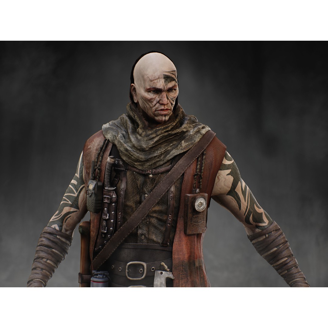 Post Apocalyptic Man 3D Model – Low Poly Rigged Character, FBX, PBR - View 12