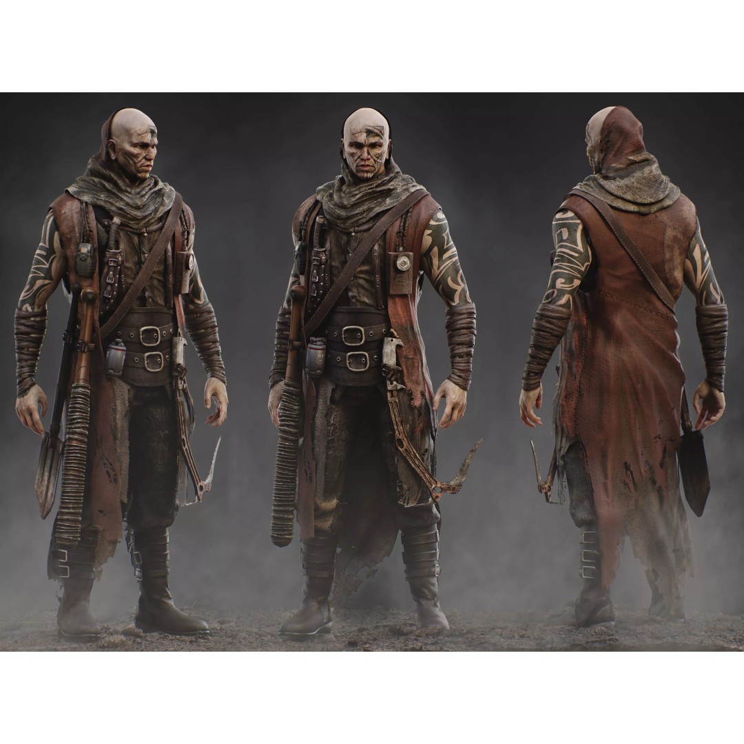 Post Apocalyptic Man 3D Model – Low Poly Rigged Character, FBX, PBR - View 2