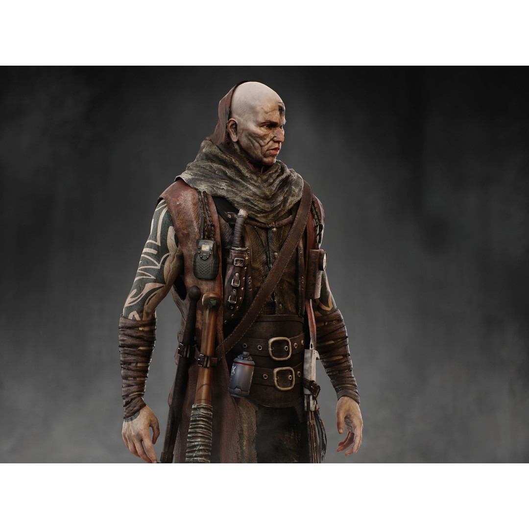 Post Apocalyptic Man 3D Model – Low Poly Rigged Character, FBX, PBR - View 8
