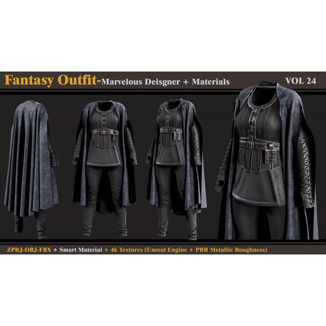 Fantasy Outfit 3D Model – Medieval Clothing Set, PBR Textures, FBX/OBJ - View 2