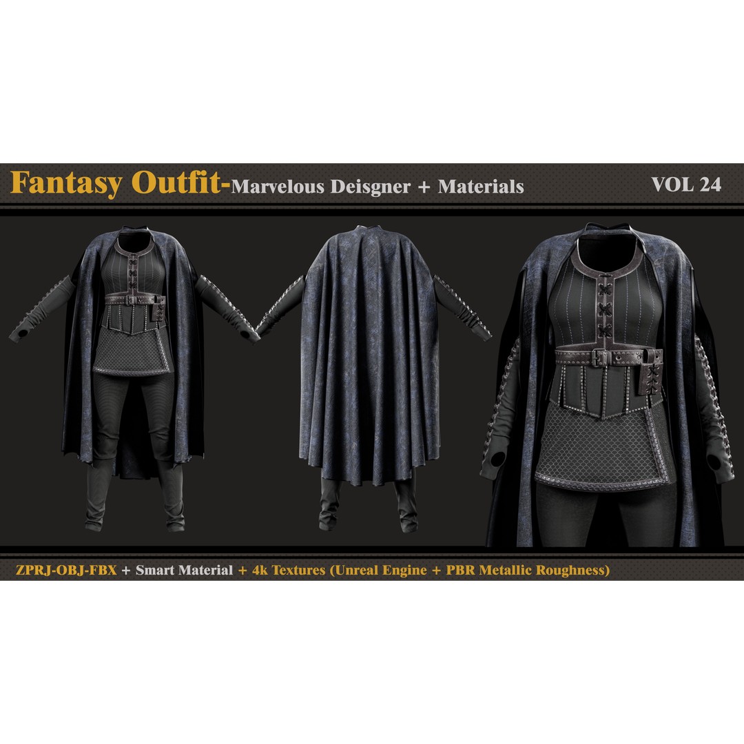 Fantasy Outfit 3D Model – Medieval Clothing Set, PBR Textures, FBX/OBJ - View 3