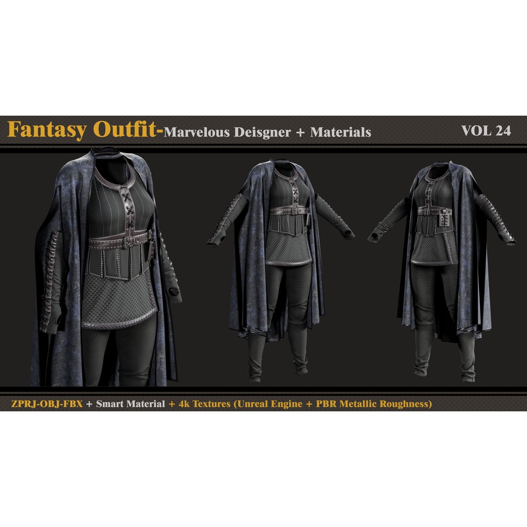Fantasy Outfit 3D Model – Medieval Clothing Set, PBR Textures, FBX/OBJ - View 4