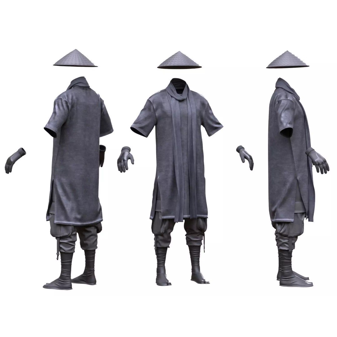 Male Warrior Outfit 3D Model – Low Poly Rigged Character, FBX, Blender - View 2