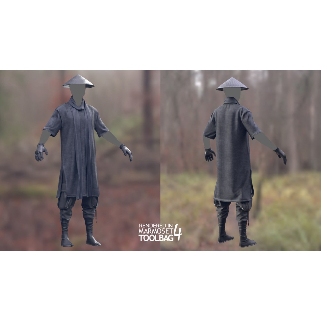 Male Warrior Outfit 3D Model – Low Poly Rigged Character, FBX, Blender - View 3