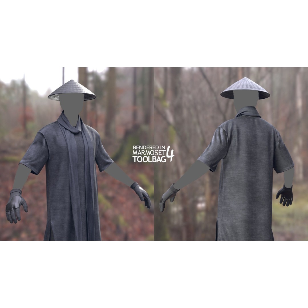 Male Warrior Outfit 3D Model – Low Poly Rigged Character, FBX, Blender - View 4