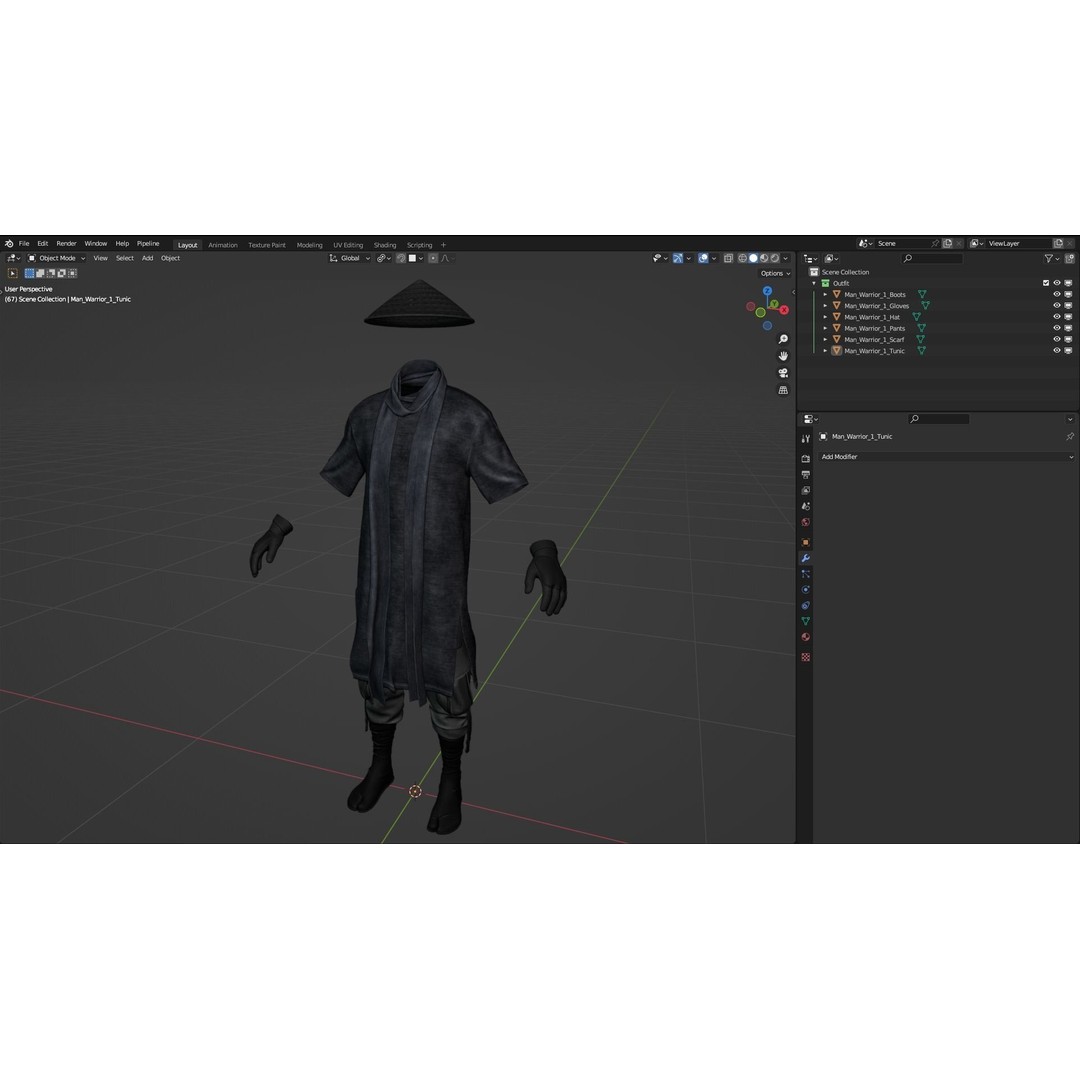Male Warrior Outfit 3D Model – Low Poly Rigged Character, FBX, Blender - View 6