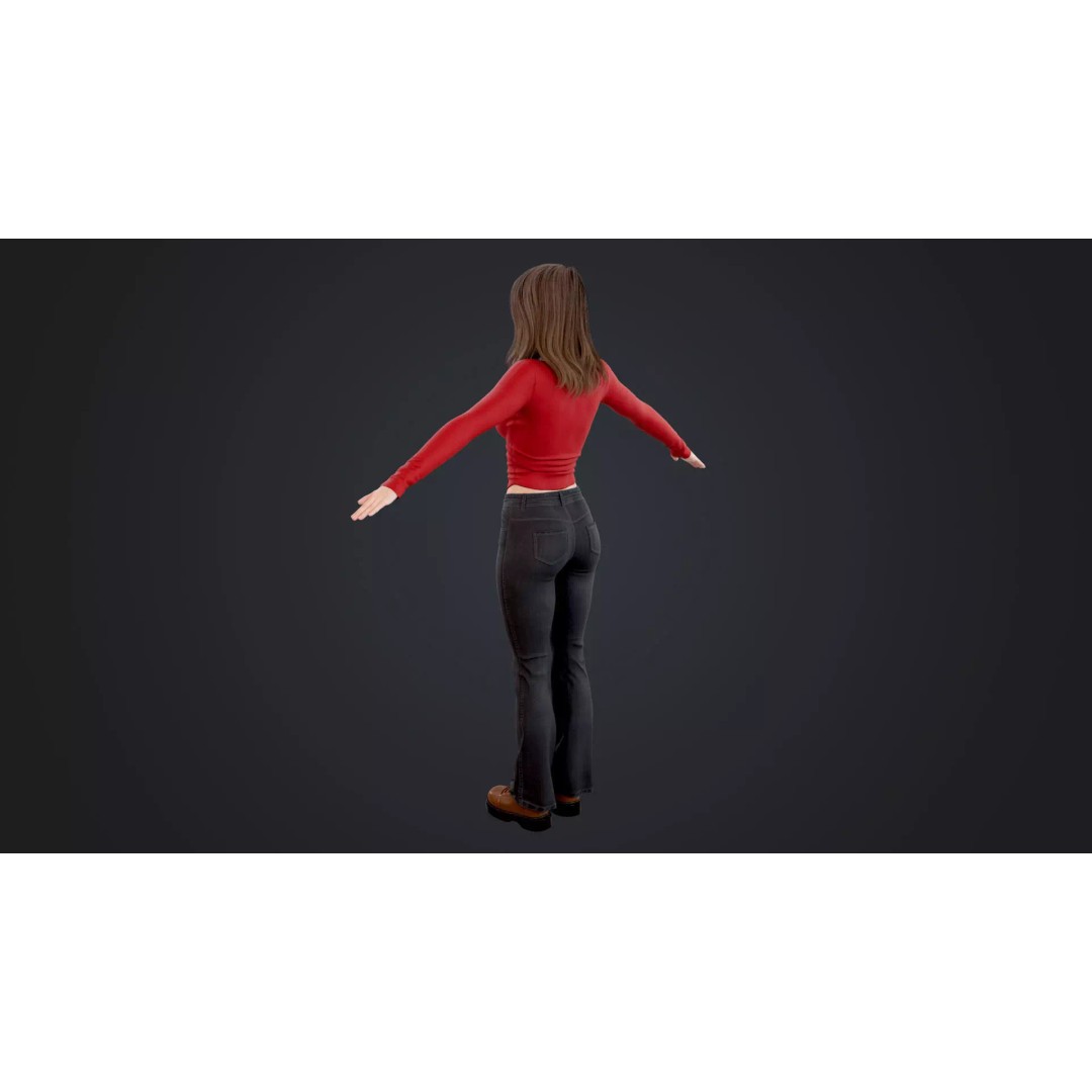 Women 3D Model – Low Poly Casual Character with Rigging, FBX - View 10
