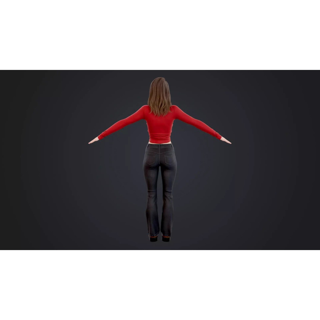 Women 3D Model – Low Poly Casual Character with Rigging, FBX - View 11