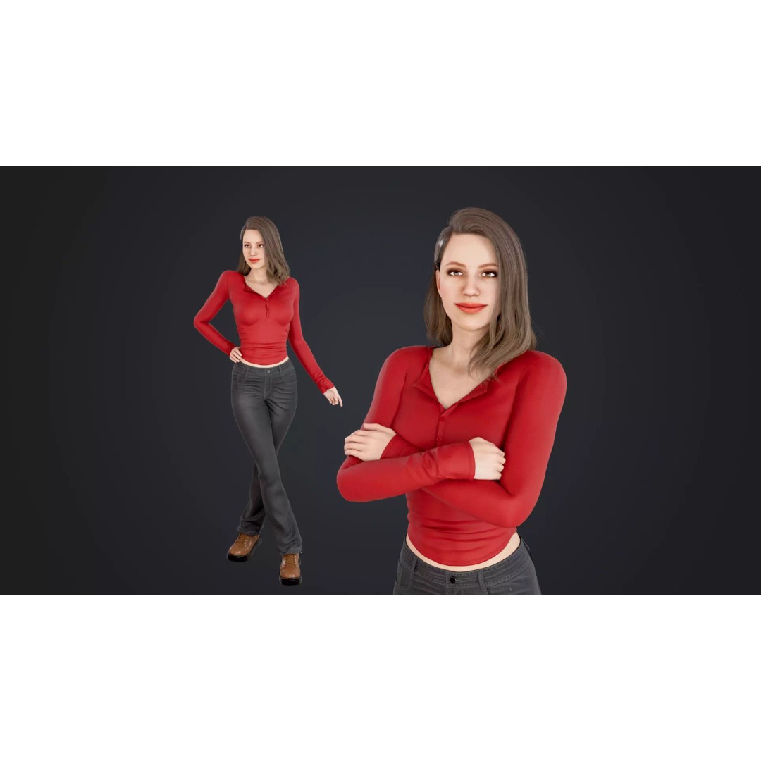Women 3D Model – Low Poly Casual Character with Rigging, FBX - View 2