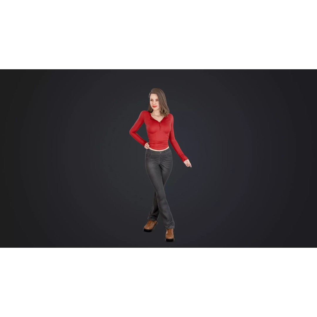 Women 3D Model – Low Poly Casual Character with Rigging, FBX - View 3