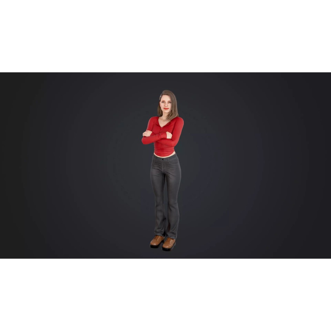 Women 3D Model – Low Poly Casual Character with Rigging, FBX - View 4