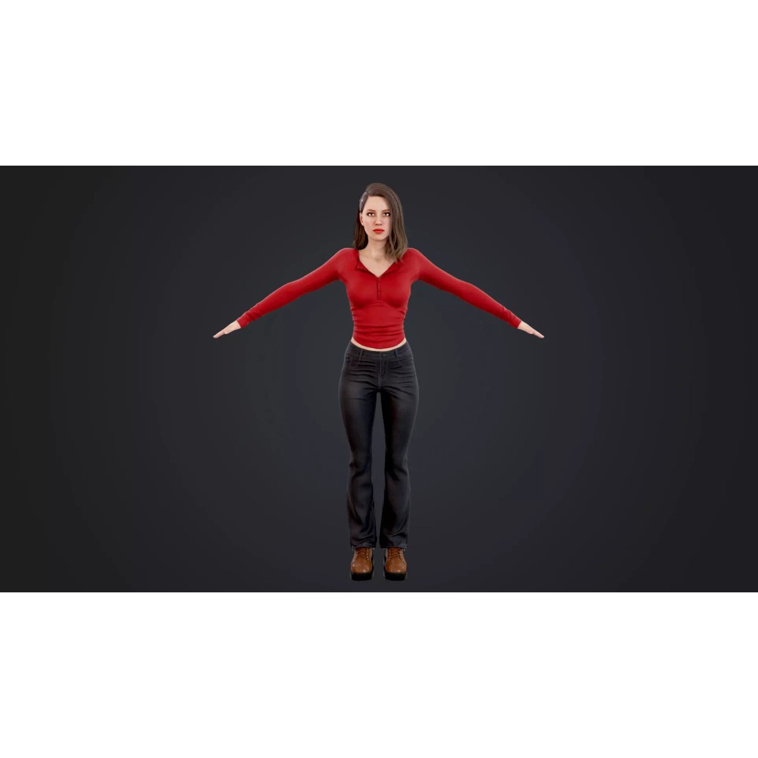 Women 3D Model – Low Poly Casual Character with Rigging, FBX - View 7