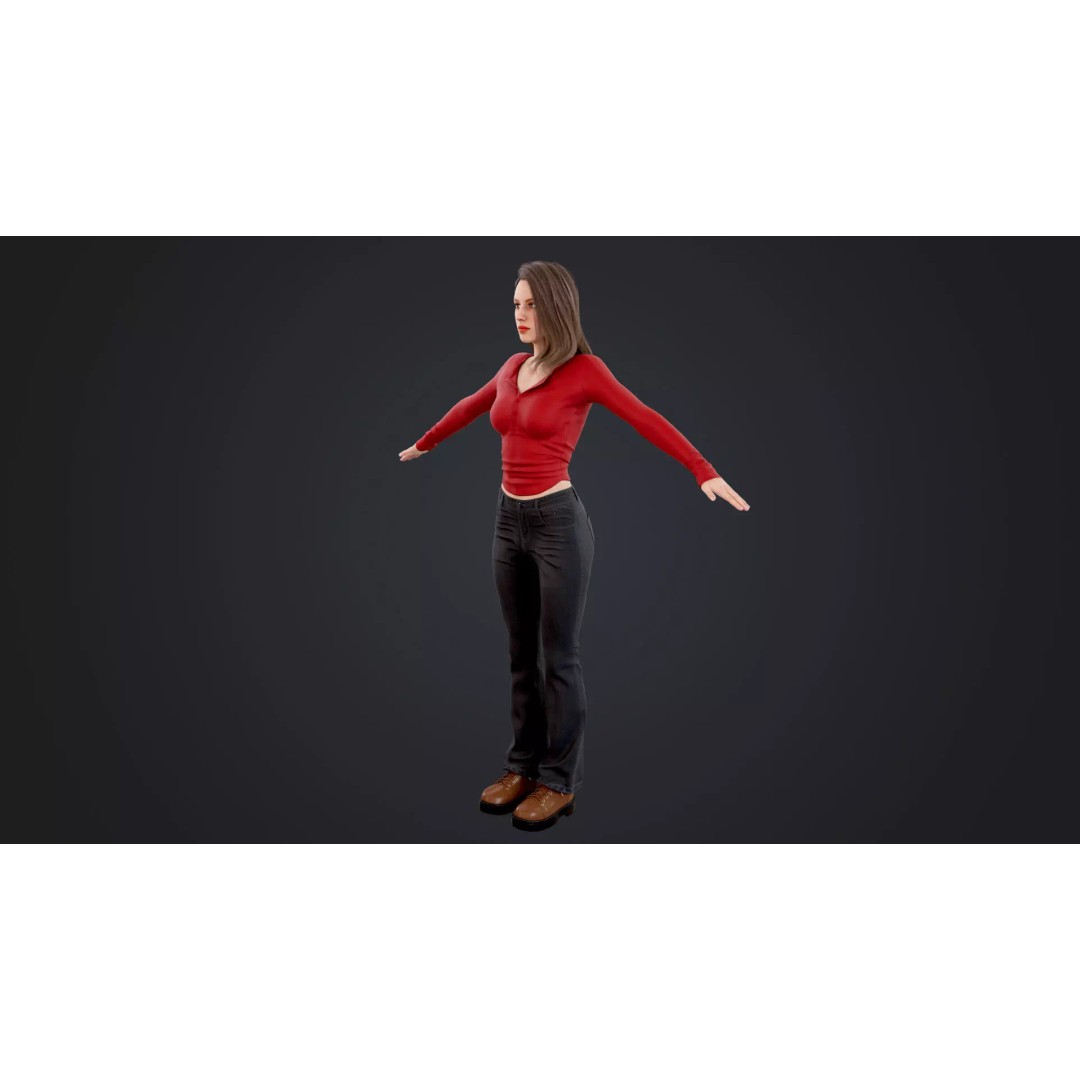 Women 3D Model – Low Poly Casual Character with Rigging, FBX - View 8