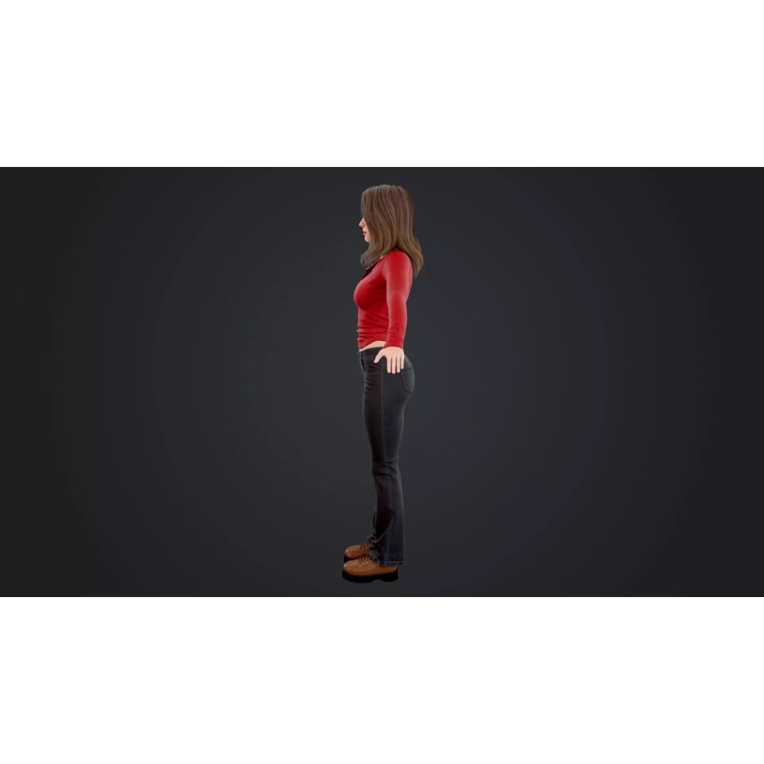 Women 3D Model – Low Poly Casual Character with Rigging, FBX - View 9