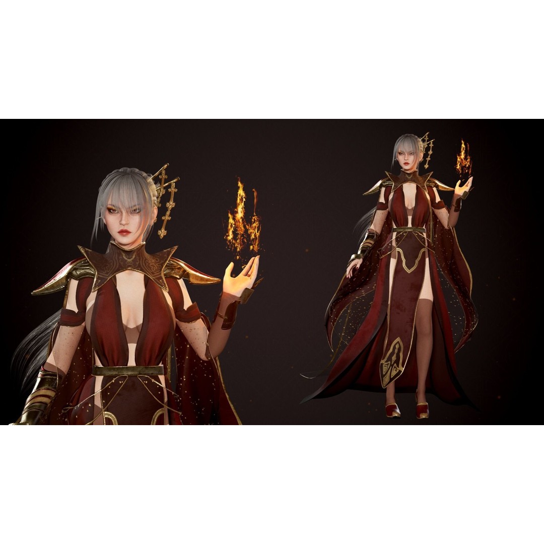 Warrior Lady Asura 3D Model – Low Poly Game-Ready Character, FBX - View 3