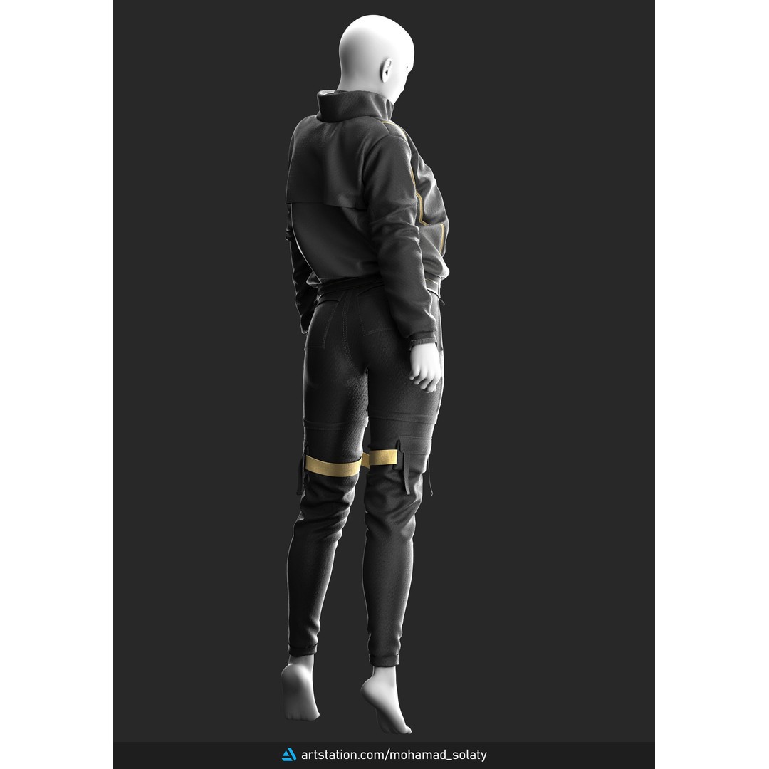 Girls Outfit 3D Model – Tactical Leather Jacket & Pants, FBX, PBR - View 6