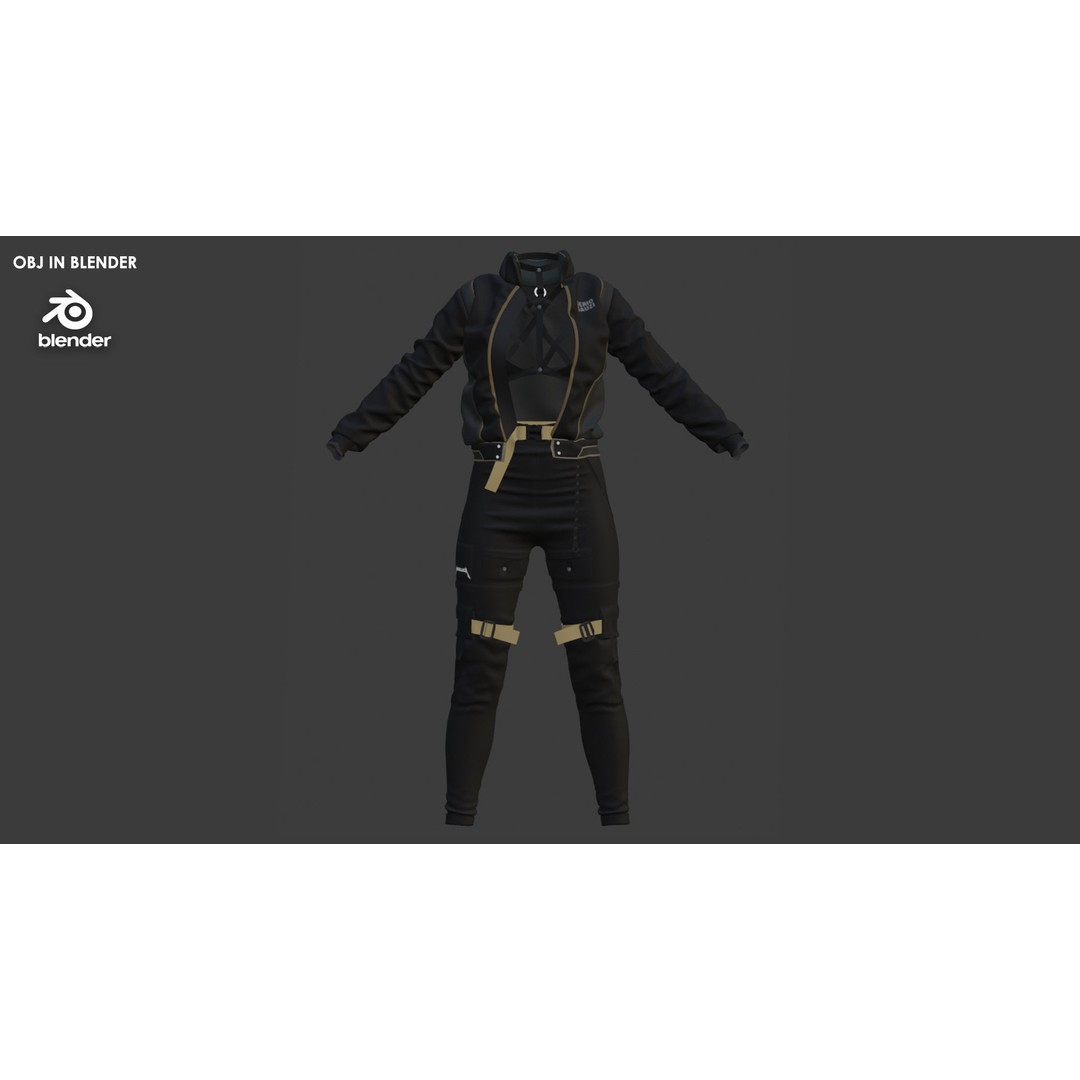 Girls Outfit 3D Model – Tactical Leather Jacket & Pants, FBX, PBR - View 7