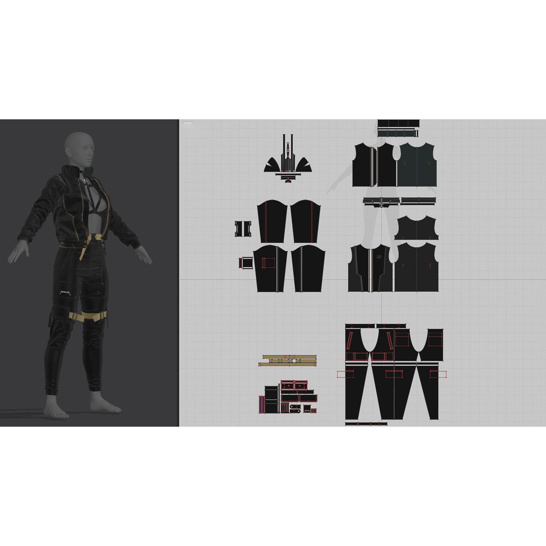 Girls Outfit 3D Model – Tactical Leather Jacket & Pants, FBX, PBR - View 8