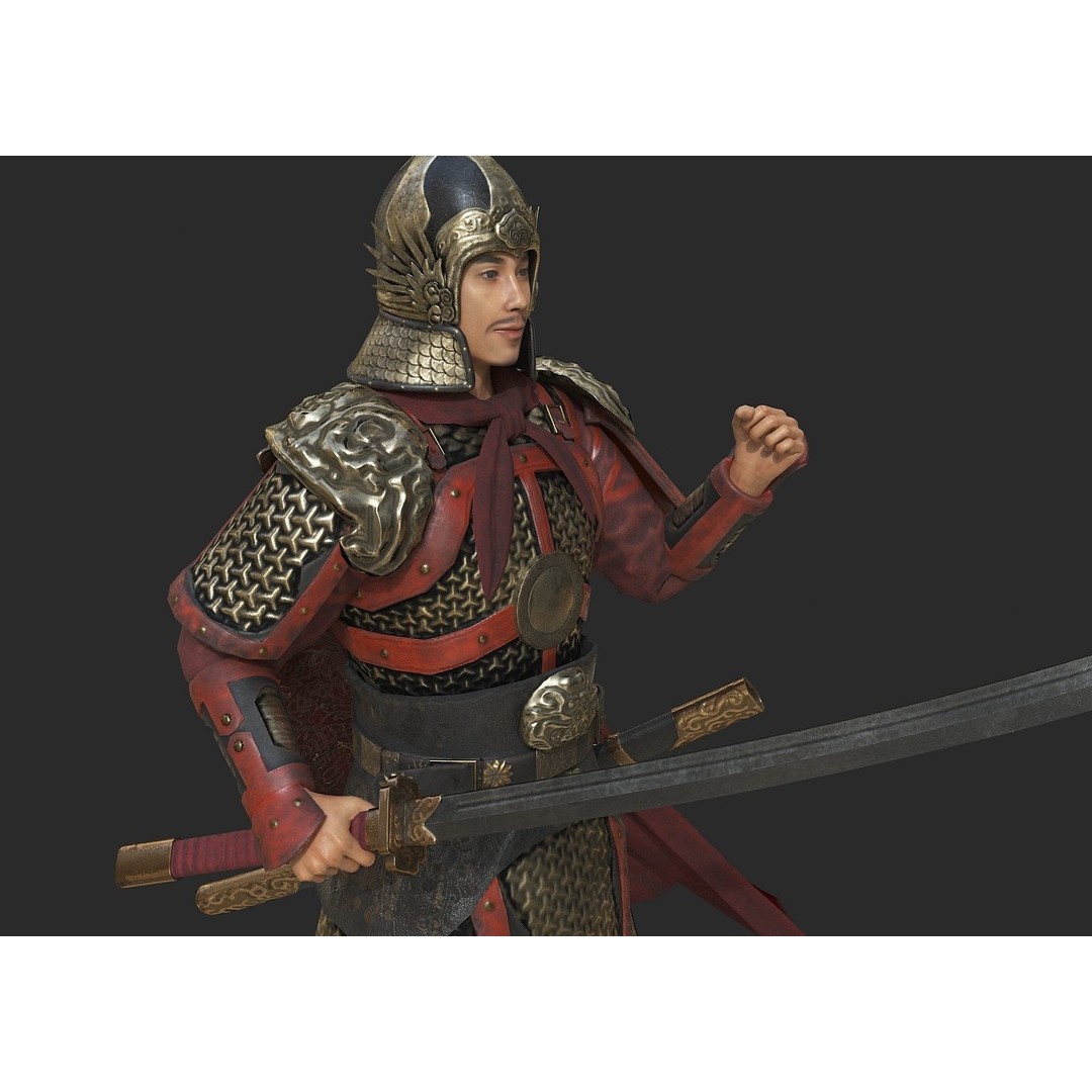Ming Dynasty General 3D Model – Low Poly Rigged Character, FBX, OBJ - View 6