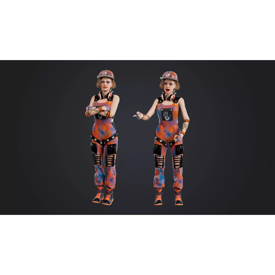 HipHop Girl 3D Model – Rigged Character for Animation, FBX, OBJ - View 2