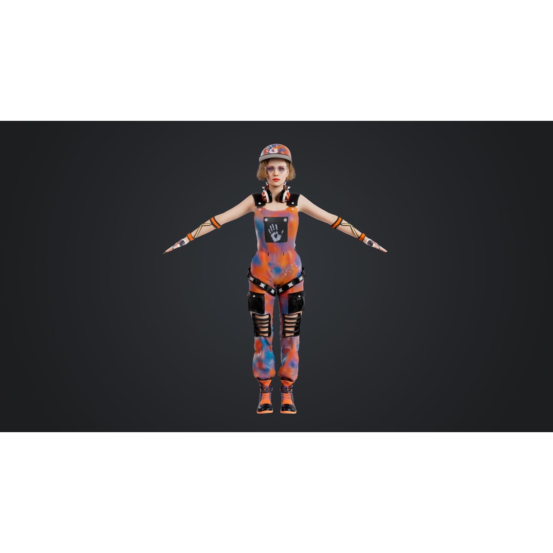 HipHop Girl 3D Model – Rigged Character for Animation, FBX, OBJ - View 3