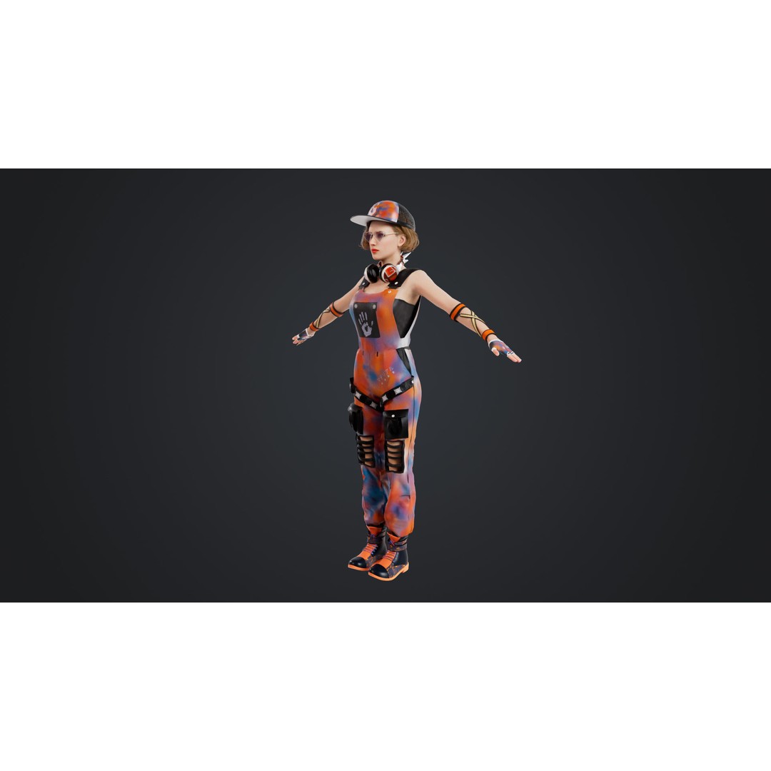 HipHop Girl 3D Model – Rigged Character for Animation, FBX, OBJ - View 4