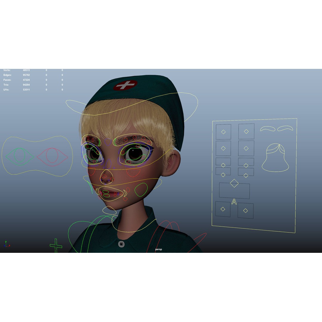 Cartoon Nurse 3D Model – Rigged Character for Animation, FBX