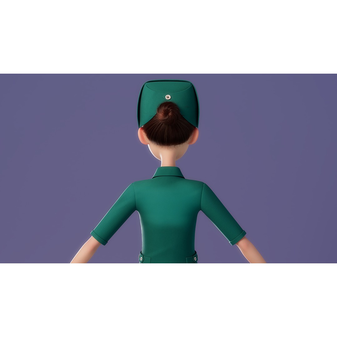 Cartoon Nurse 3D Model – Rigged Character for Animation, FBX - View 10