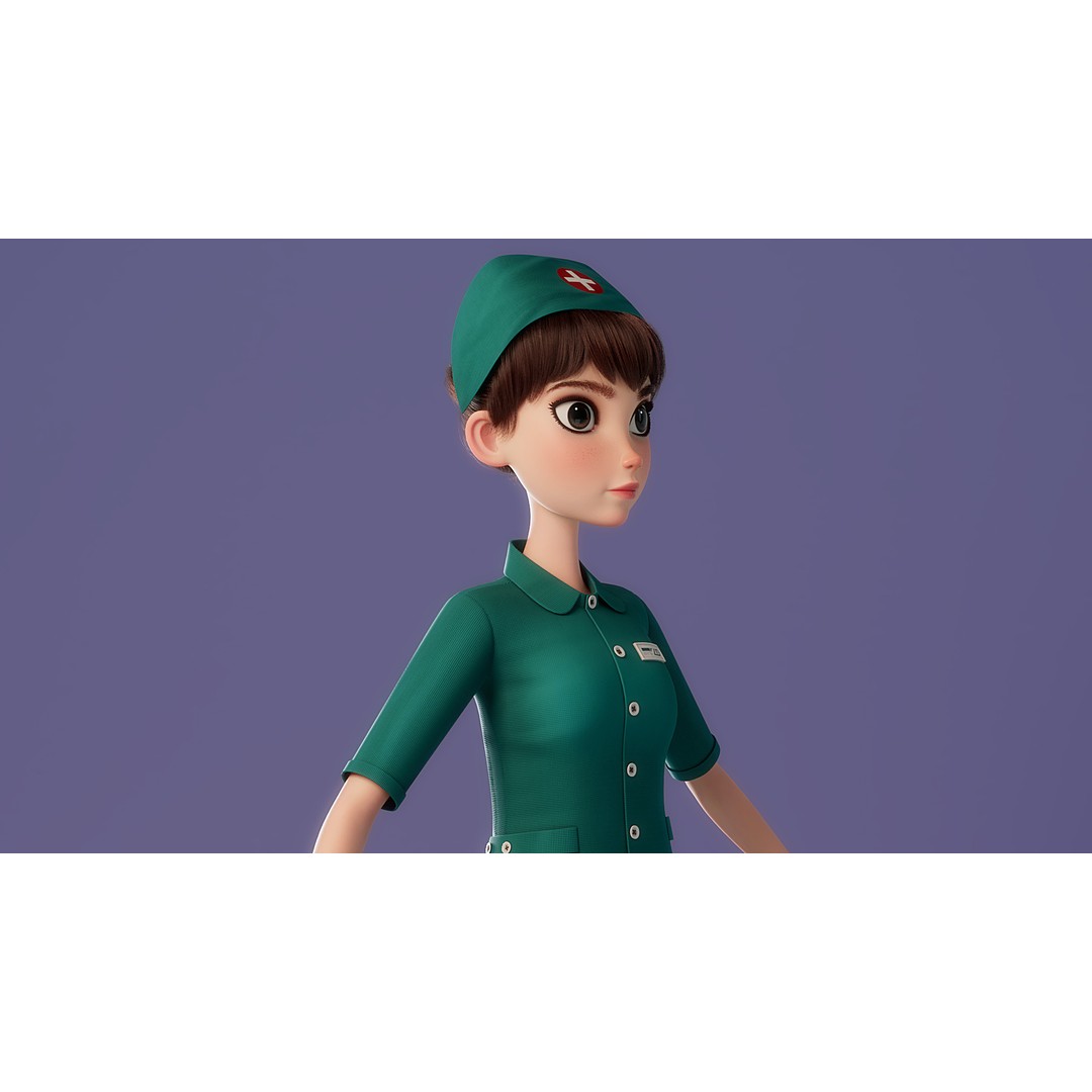 Cartoon Nurse 3D Model – Rigged Character for Animation, FBX - View 13