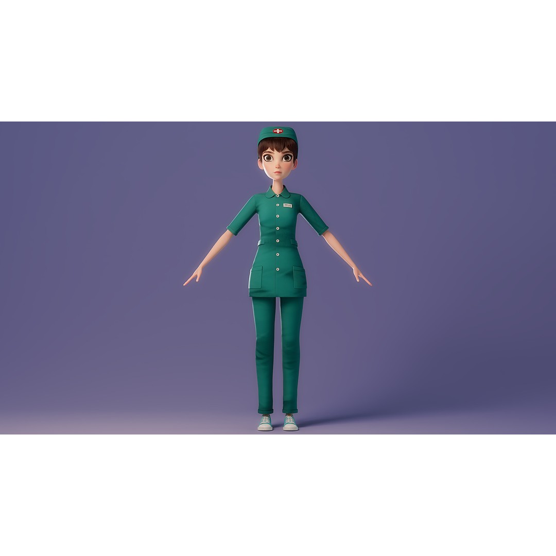 Cartoon Nurse 3D Model – Rigged Character for Animation, FBX - View 14