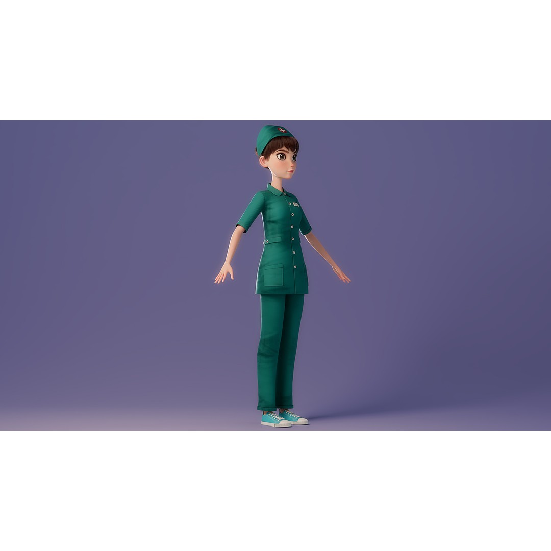 Cartoon Nurse 3D Model – Rigged Character for Animation, FBX - View 15
