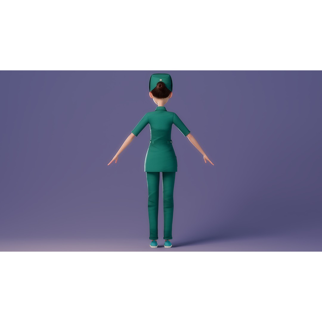 Cartoon Nurse 3D Model – Rigged Character for Animation, FBX - View 16