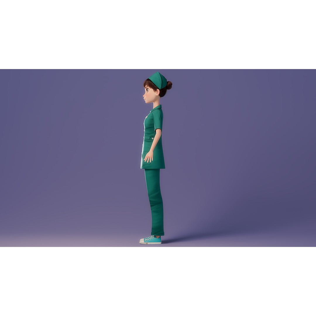 Cartoon Nurse 3D Model – Rigged Character for Animation, FBX - View 17