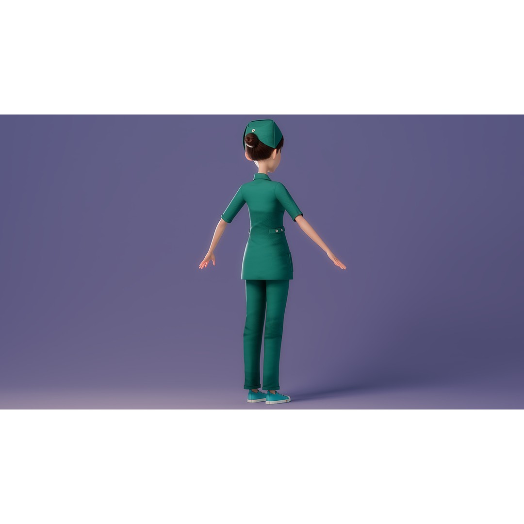 Cartoon Nurse 3D Model – Rigged Character for Animation, FBX - View 18