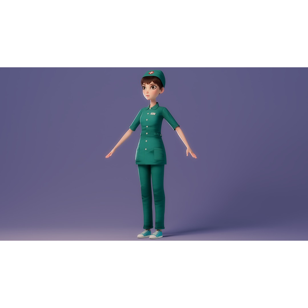 Cartoon Nurse 3D Model – Rigged Character for Animation, FBX - View 19