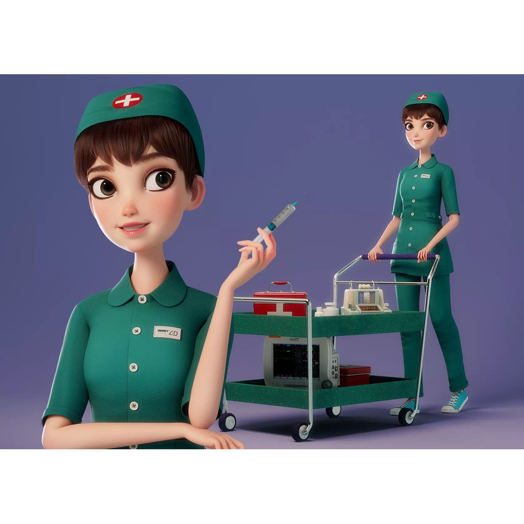 Cartoon Nurse 3D Model – Rigged Character for Animation, FBX - View 2