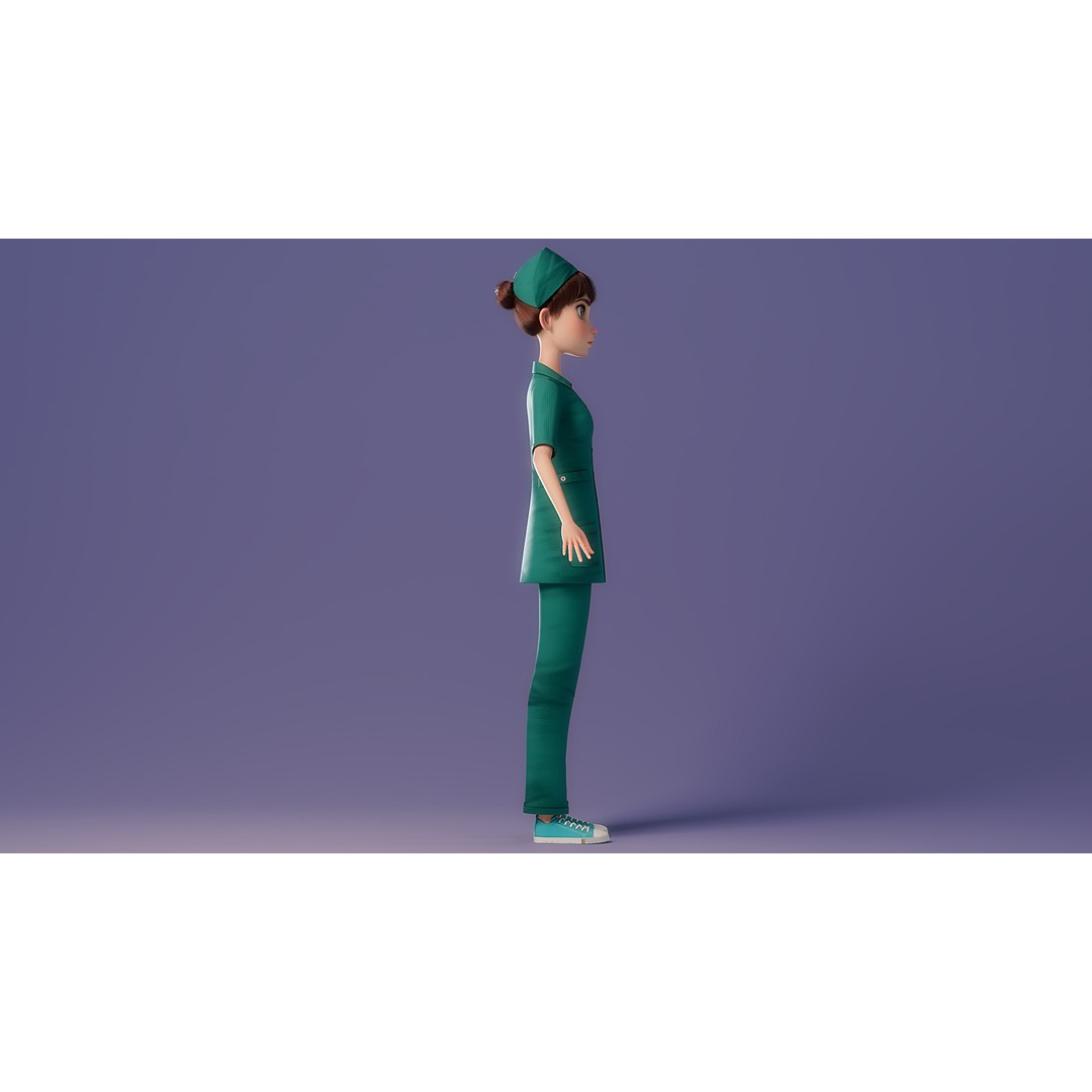 Cartoon Nurse 3D Model – Rigged Character for Animation, FBX - View 20