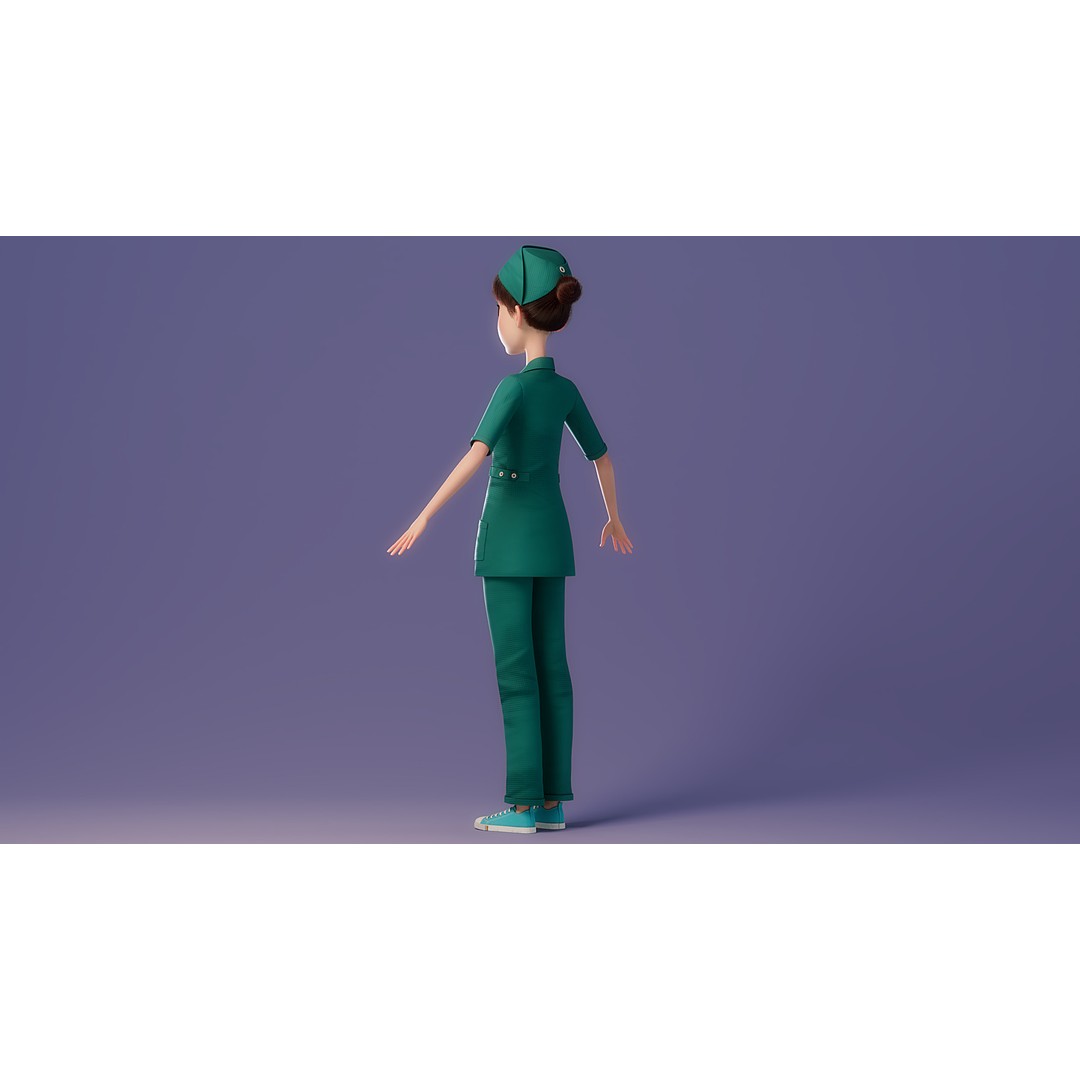 Cartoon Nurse 3D Model – Rigged Character for Animation, FBX - View 21