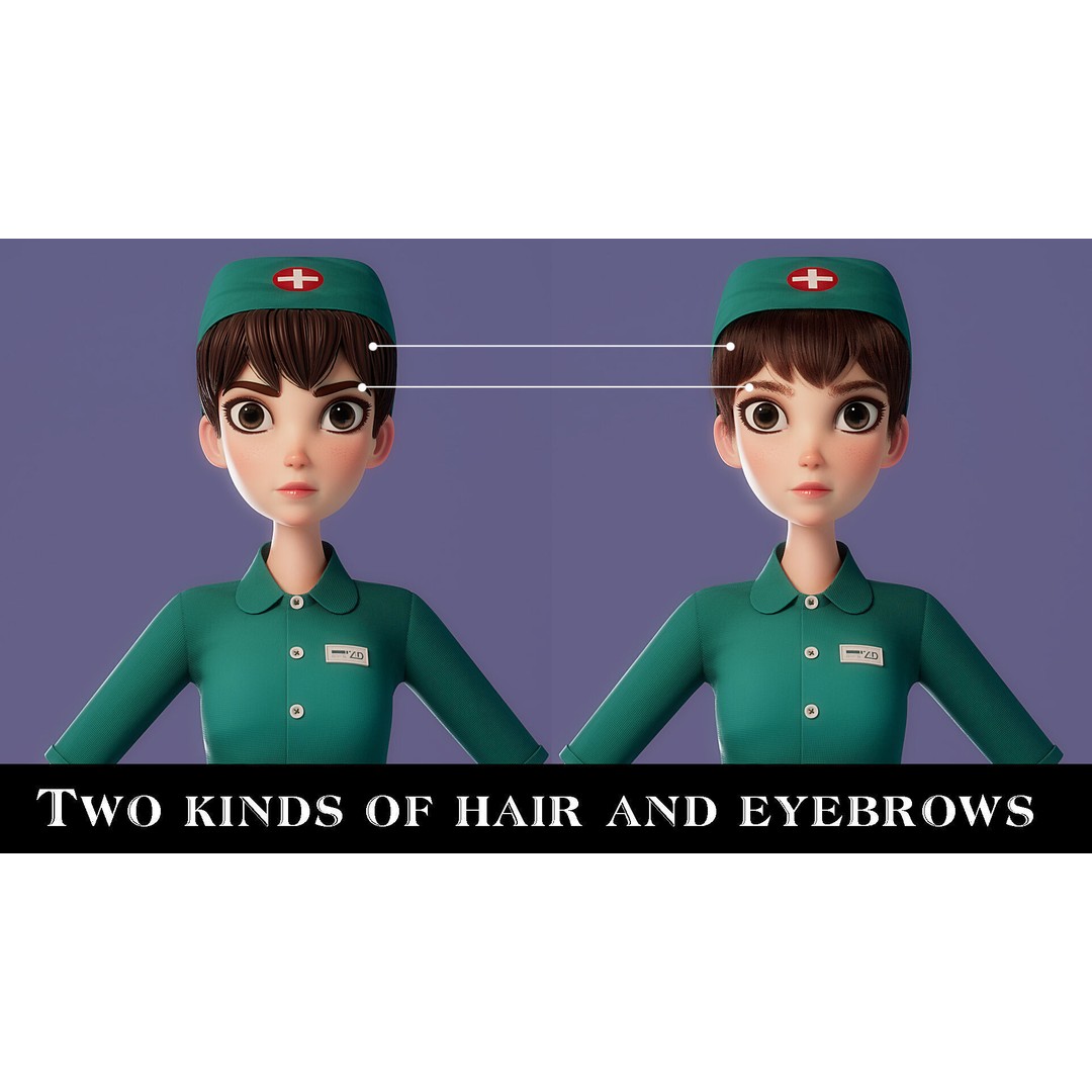 Cartoon Nurse 3D Model – Rigged Character for Animation, FBX - View 22