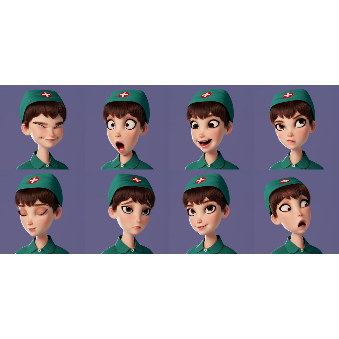 Cartoon Nurse 3D Model – Rigged Character for Animation, FBX - View 3