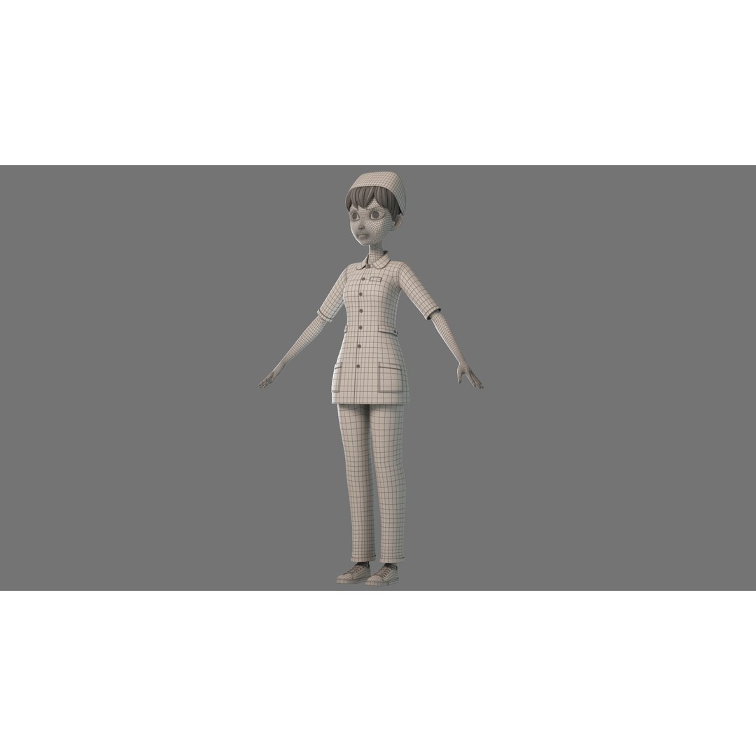 Cartoon Nurse 3D Model – Rigged Character for Animation, FBX - View 36